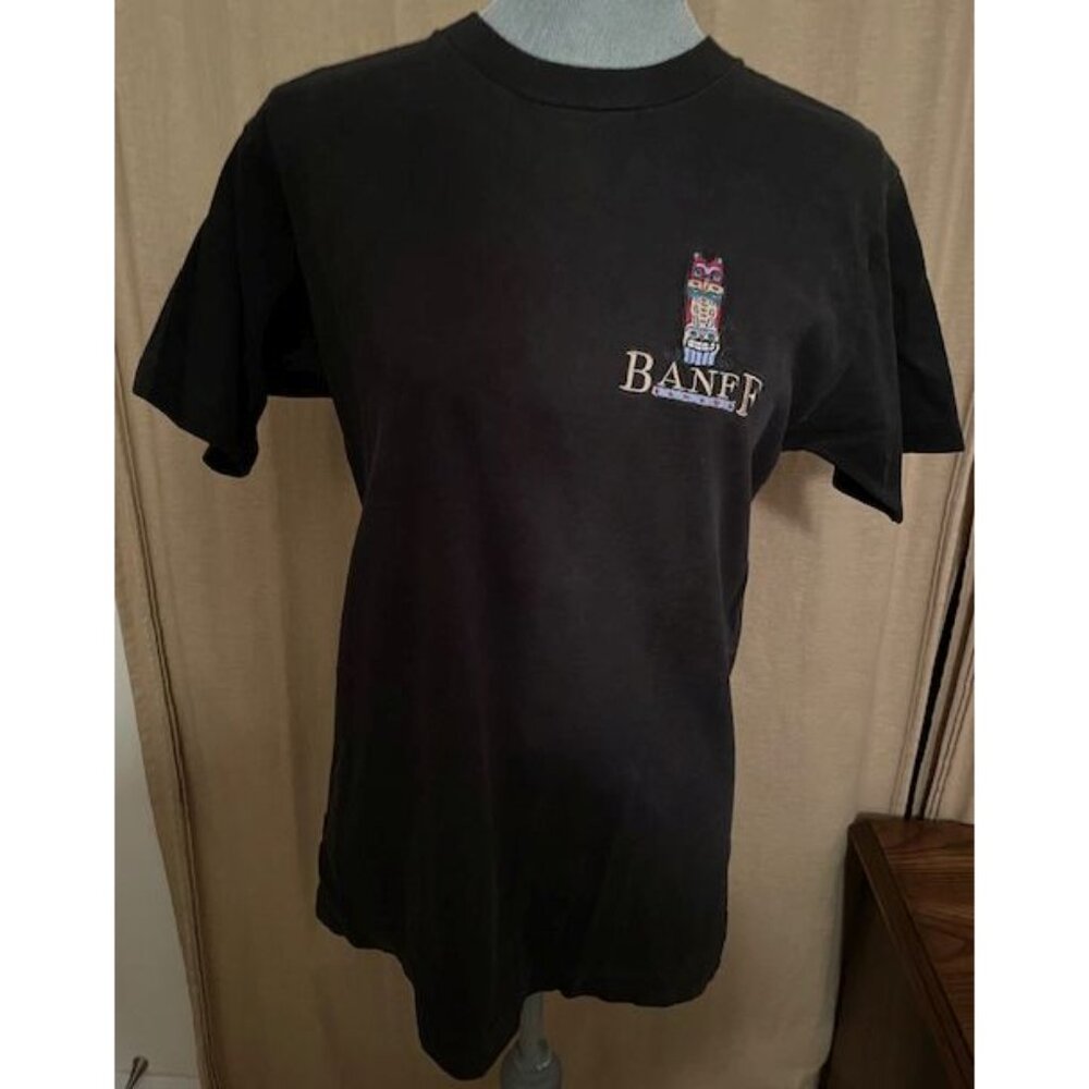 Vintage FRUIT OF THE LOOM Banff Tee Black Heavy Cotton size M